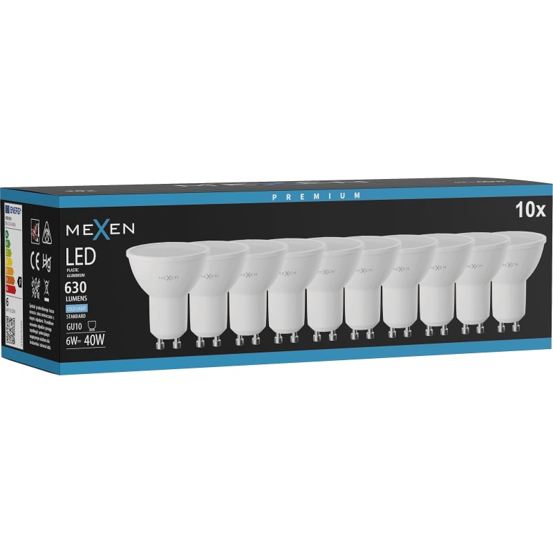 Mexen Nova 10x żarówka LED GU10, 6W, Zimna - 6500K, 630 lm - L107-GU10-0665-01x10