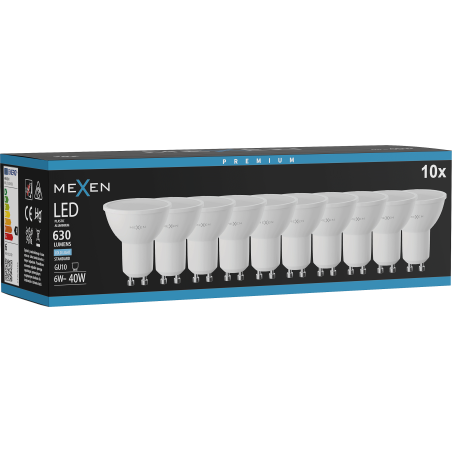Mexen Nova 10x Lampadina LED GU10, 6W, Fredda - 6500K, 630 lm - L107-GU10-0665-01x10