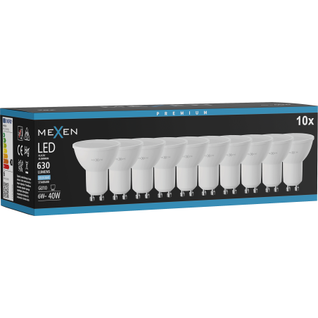 Mexen Nova 10x LED žarnica GU10, 6W, Hladna - 6500K, 630 lm - L107-GU10-0665-01x10