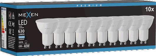 Mexen Nova 10x LED spuldze GU10, 6W, Auksts - 6500K, 630 lm - L107-GU10-0665-01x10