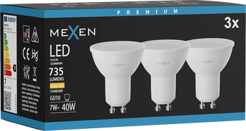 Mexen Nova 3x LED-pirn GU10, 7W, Soe - 3000K, 735 lm - L107-GU10-0730-01x03