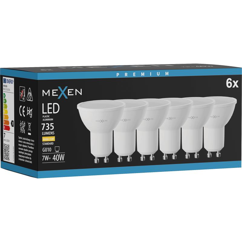Mexen Nova 6x LED-Glühbirne GU10, 7W, Warm - 3000K, 735 lm - L107-GU10-0730-01x06
