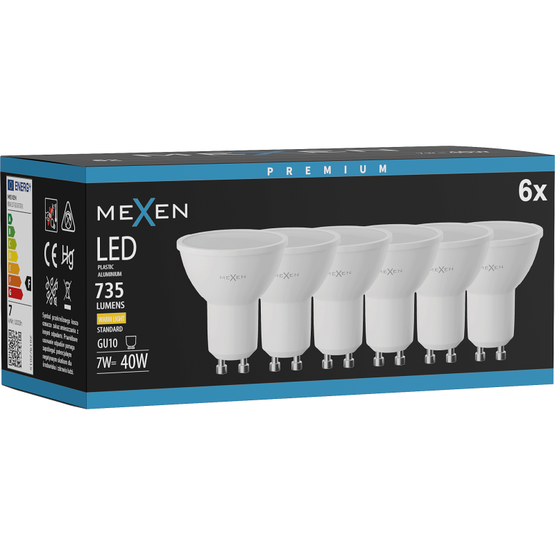 Mexen Nova 6x LED spuldze GU10, 7W, Silti - 3000K, 735 lm - L107-GU10-0730-01x06