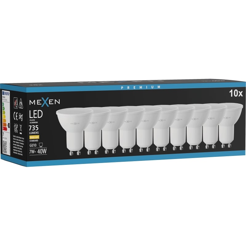 Mexen Nova 10x Lampadina LED GU10, 7W, Calda - 3000K, 735 lm - L107-GU10-0730-01x10