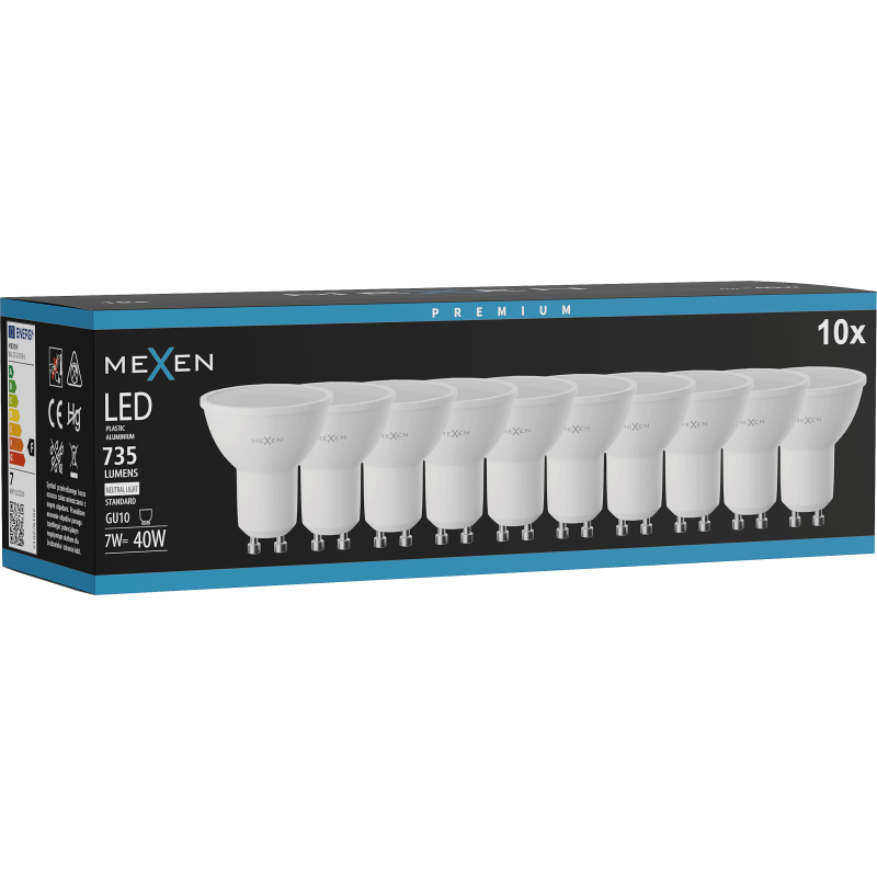Mexen Nova 10x LED žarnica GU10, 7W, Nevtralna - 4000K, 735 lm - L107-GU10-0740-01x10
