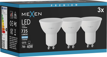 Mexen Nova 3x LED pirn GU10, 7W, Külm - 6500K, 735 lm - L107-GU10-0765-01x03