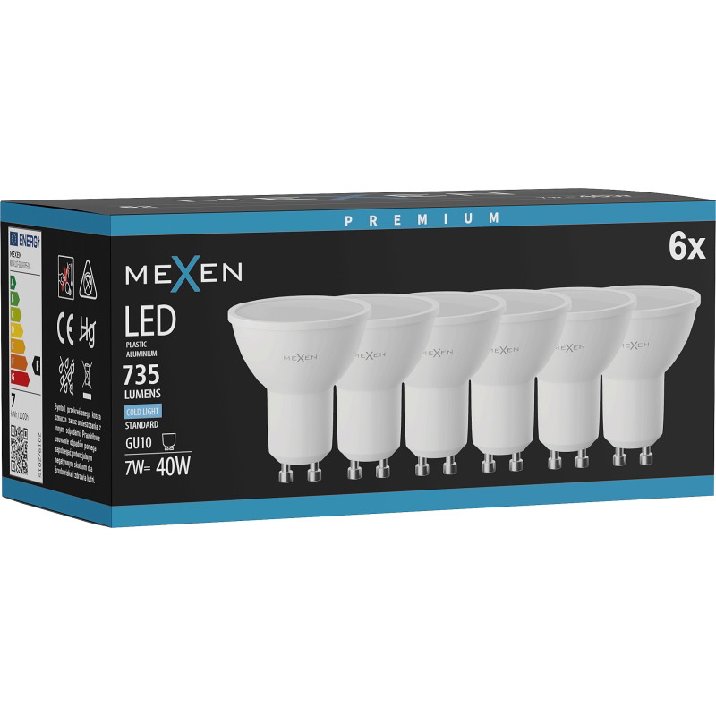Mexen Nova 6x LED-lamp GU10, 7W, Koud - 6500K, 735 lm - L107-GU10-0765-01x06
