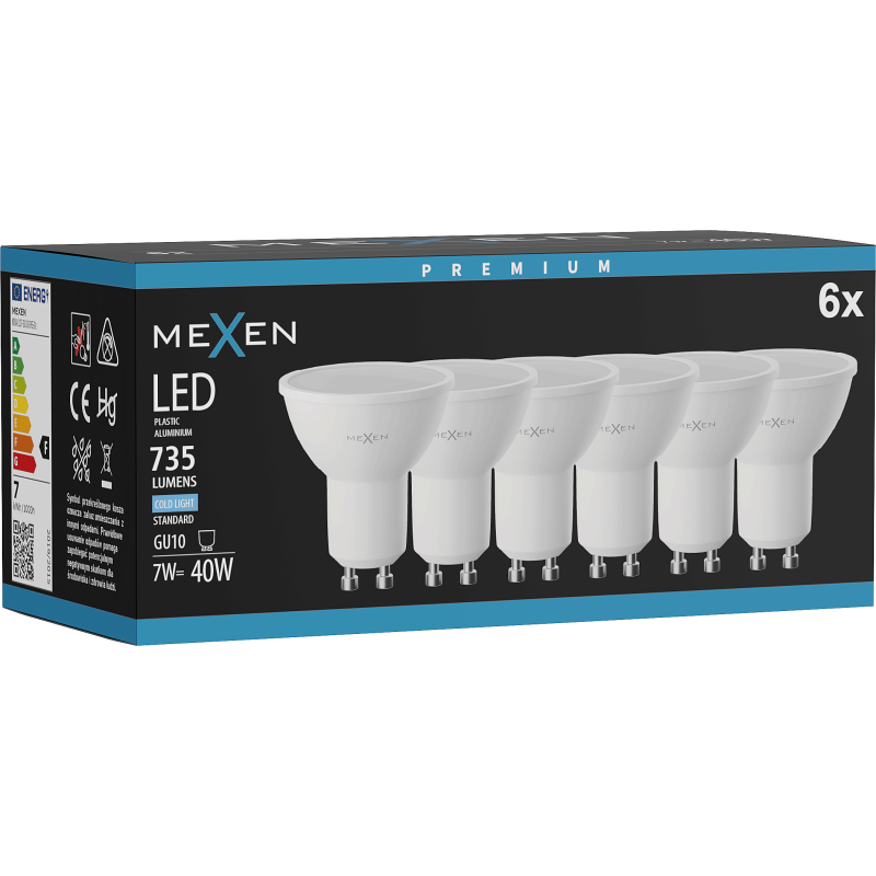 Mexen Nova 6x LED spuldze GU10, 7W, Auksts - 6500K, 735 lm - L107-GU10-0765-01x06
