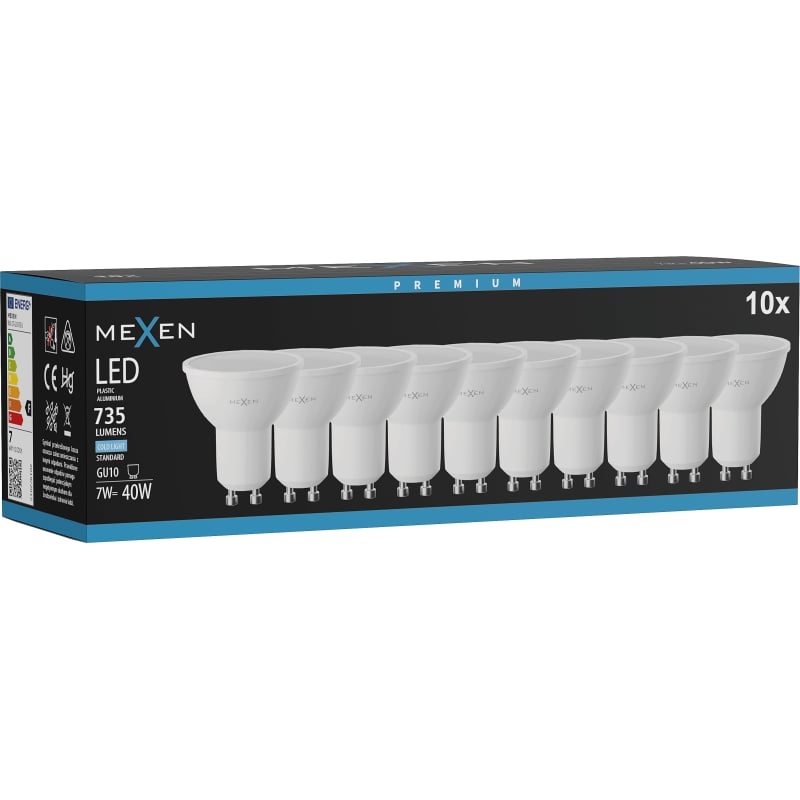 Mexen Nova 10x Bombilla LED GU10, 7W, Fría - 6500K, 735 lm - L107-GU10-0765-01x10