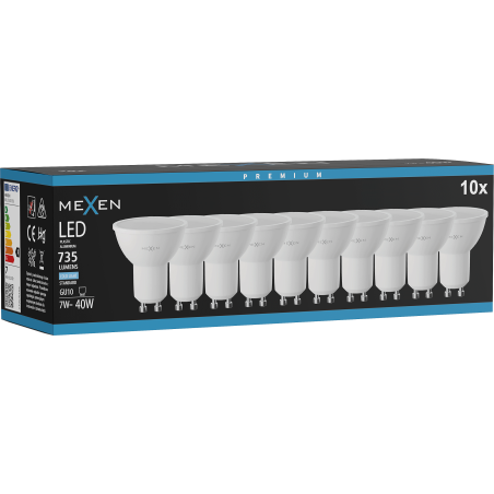 Mexen Nova 10x Lampadina LED GU10, 7W, Fredda - 6500K, 735 lm - L107-GU10-0765-01x10