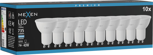 Mexen Nova 10x LED-pirn GU10, 7W, Külm - 6500K, 735 lm - L107-GU10-0765-01x10