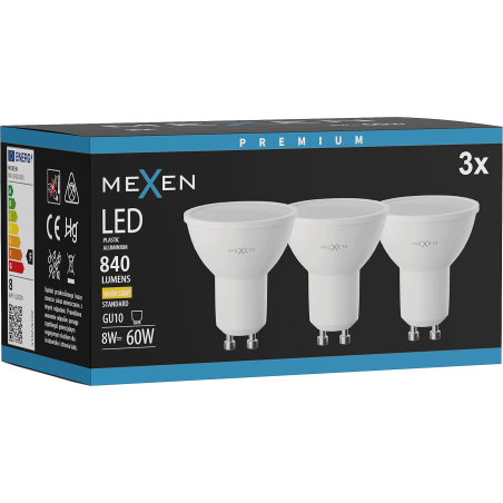 Mexen Nova 3x LED Bulb GU10, 8W, Warm - 3000K, 840 lm - L108-GU10-0830-01x03