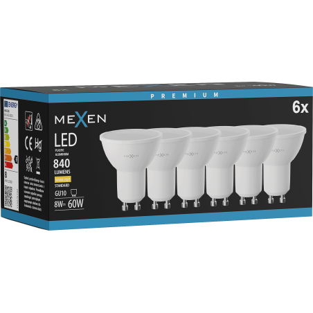Mexen Nova 6x LED-lampa GU10, 8W, Varm - 3000K, 840 lm - L108-GU10-0830-01x06