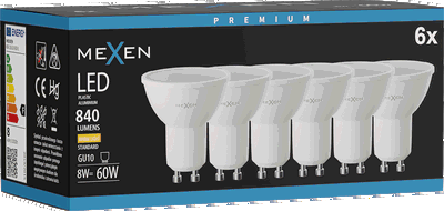 Mexen Nova 6x żarówka LED GU10, 8W, Ciepła - 3000K, 840 lm - L108-GU10-0830-01x06