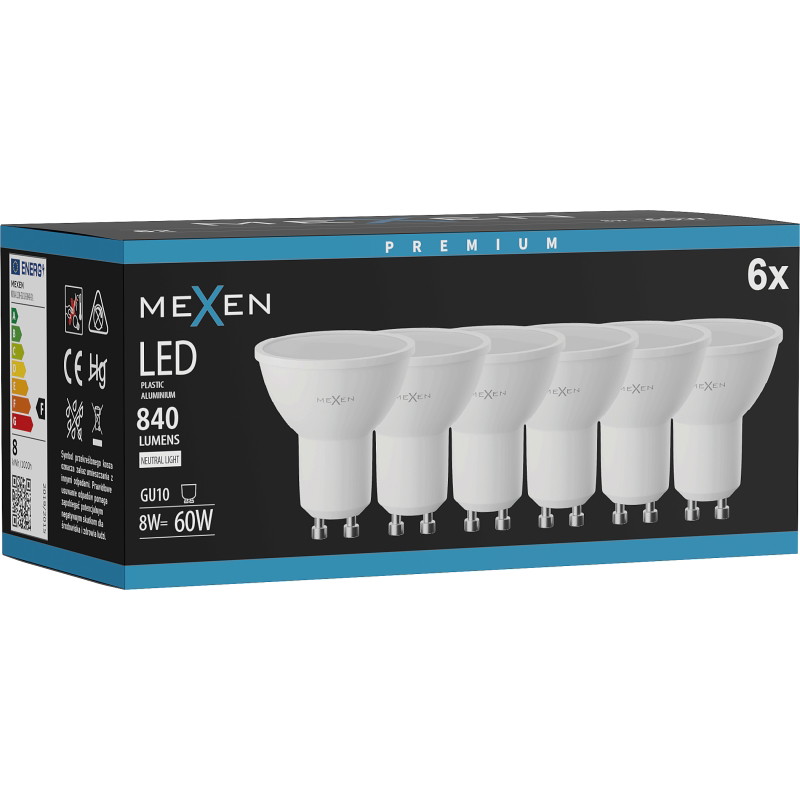 Mexen Nova 6x LED GU10 Lamppu, 8W, Neutraali - 4000K, 840 lm - L108-GU10-0840-01x06