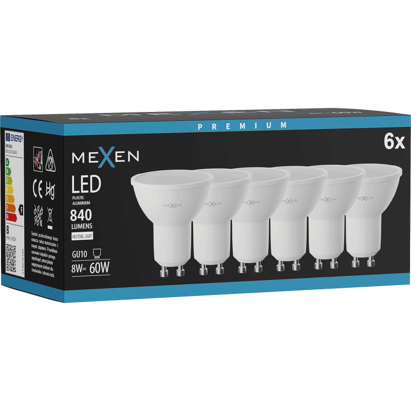 Mexen Nova 6x LED spuldze GU10, 8W, Neitrāls - 4000K, 840 lm - L108-GU10-0840-01x06