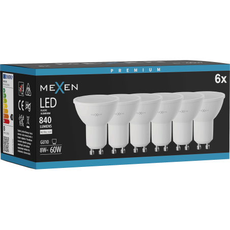 Mexen Nova 6x LED spuldze GU10, 8W, Neitrāls - 4000K, 840 lm - L108-GU10-0840-01x06