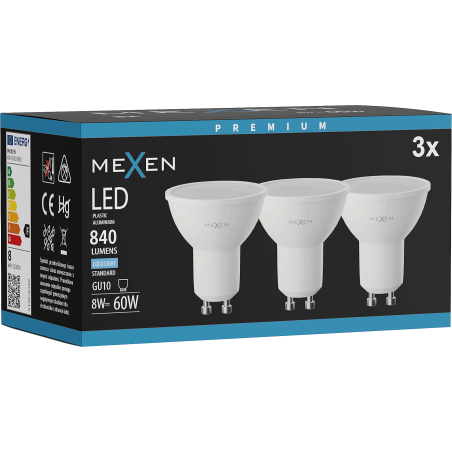 Mexen Nova 3x LED-lamppu GU10, 8W, Kylmä - 6500K, 840 lm - L108-GU10-0865-01x03