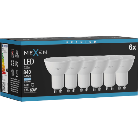 Mexen Nova 6x LED Bir GU10, 8W, Kal - 6500K, 840 lm - L108-GU10-0865-01x06