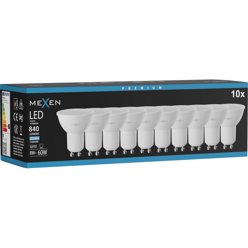 Mexen Nova 10x LED-lamppu GU10, 8W, Kylmä - 6500K, 840 lm - L108-GU10-0865-01x10