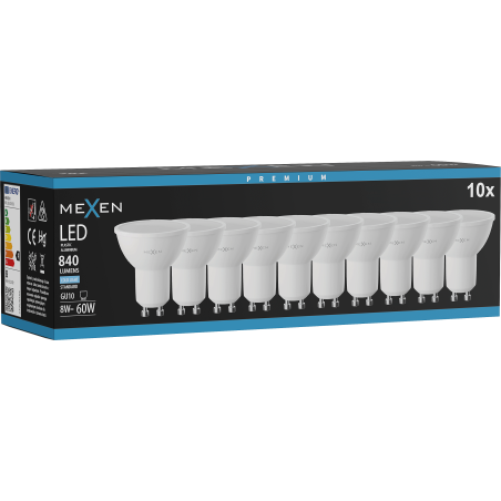 Mexen Nova 10x Lampadina LED GU10, 8W, Fredda - 6500K, 840 lm - L108-GU10-0865-01x10