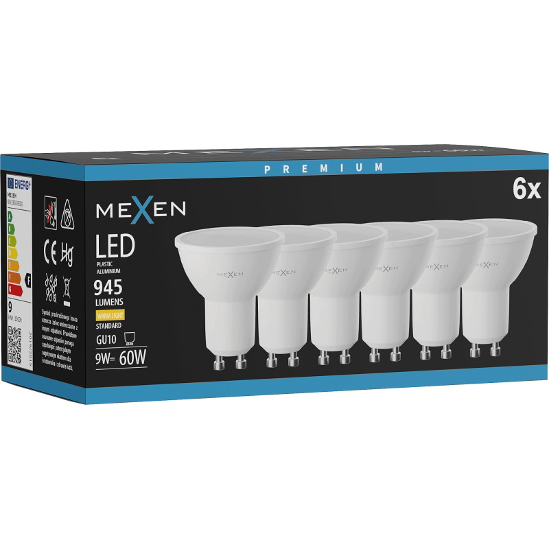 Mexen Nova 6x Lampadina LED GU10, 9W, Calda - 3000K, 945 lm - L108-GU10-0930-01x06