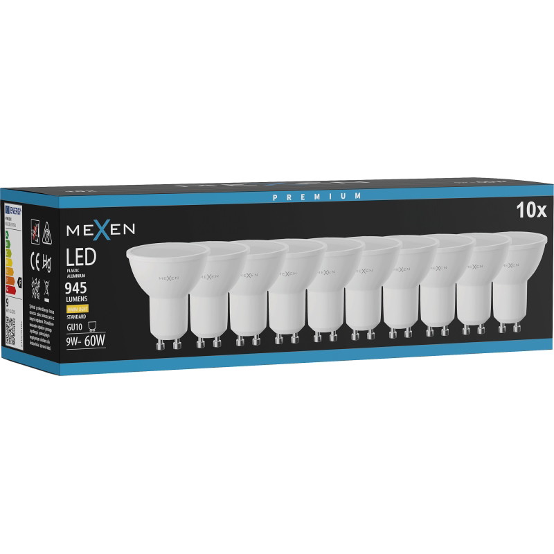 Mexen Nova 10x LED-glödlampa GU10, 9W, Varm - 3000K, 945 lm - L108-GU10-0930-01x10