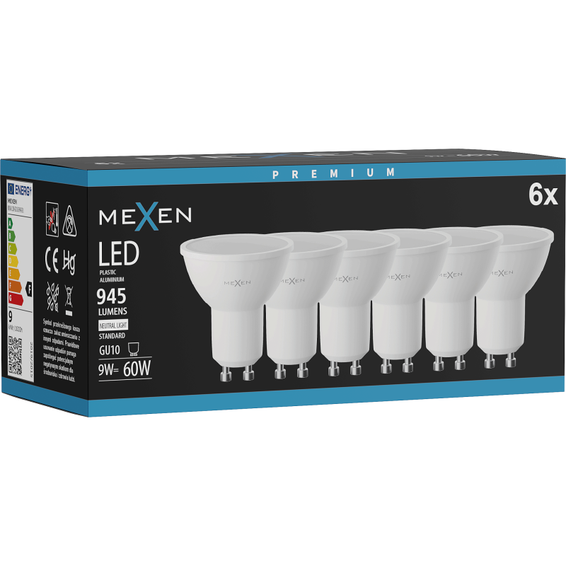 Mexen Nova 6x LED-Glühbirne GU10, 9W, Neutral - 4000K, 945 lm - L108-GU10-0940-01x06