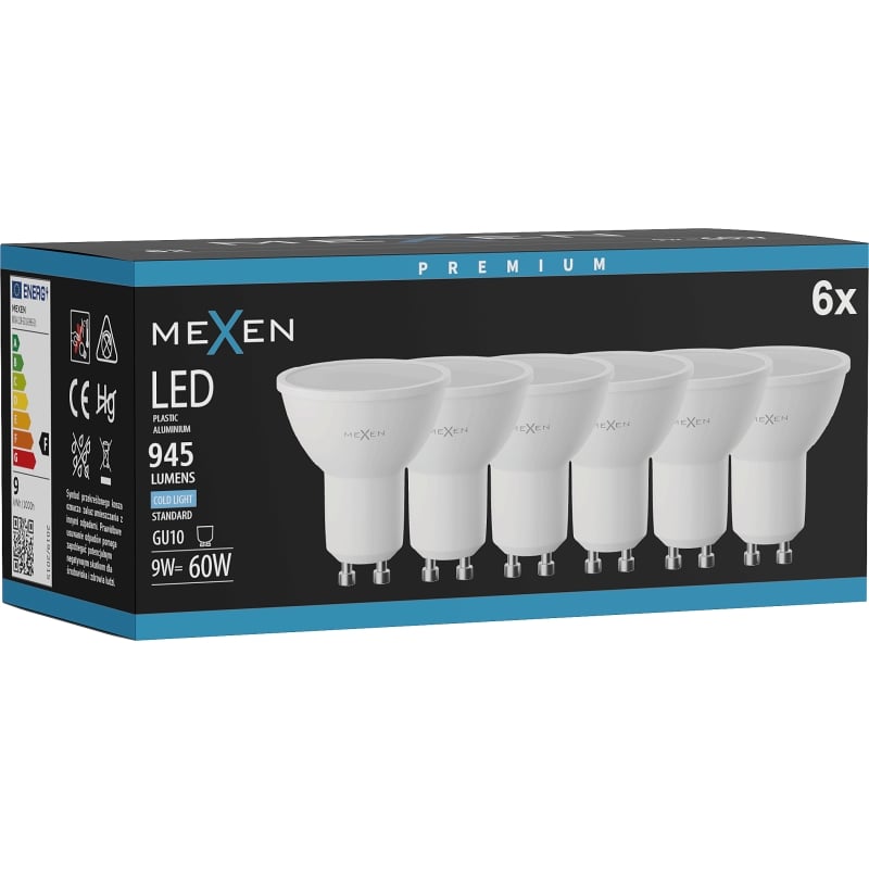 Mexen Nova 6x LED-lampa GU10, 9W, Kall - 6500K, 945 lm - L108-GU10-0965-01x06