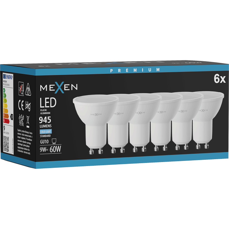 Mexen Nova 6x żarówka LED GU10, 9W, Zimna - 6500K, 945 lm - L108-GU10-0965-01x06