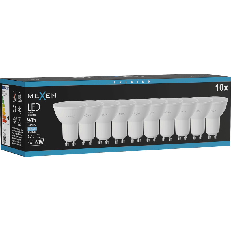 Mexen Nova 10x LED-lampa GU10, 9W, Kall - 6500K, 945 lm - L108-GU10-0965-01x10