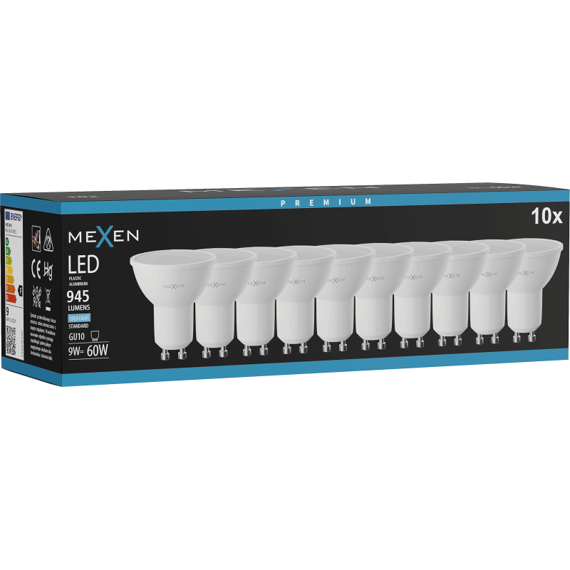 Mexen Nova 10x LED spuldze GU10, 9W, Auksts - 6500K, 945 lm - L108-GU10-0965-01x10
