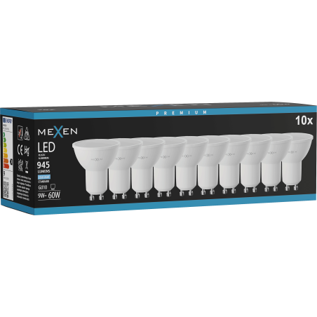 Mexen Nova 10x żarówka LED GU10, 9W, Zimna - 6500K, 945 lm - L108-GU10-0965-01x10
