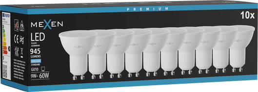 Mexen Nova 10x LED pirn GU10, 9W, Külm - 6500K, 945 lm - L108-GU10-0965-01x10