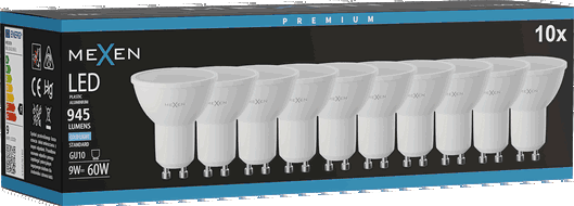 Mexen Nova 10x LED spuldze GU10, 9W, Auksts - 6500K, 945 lm - L108-GU10-0965-01x10
