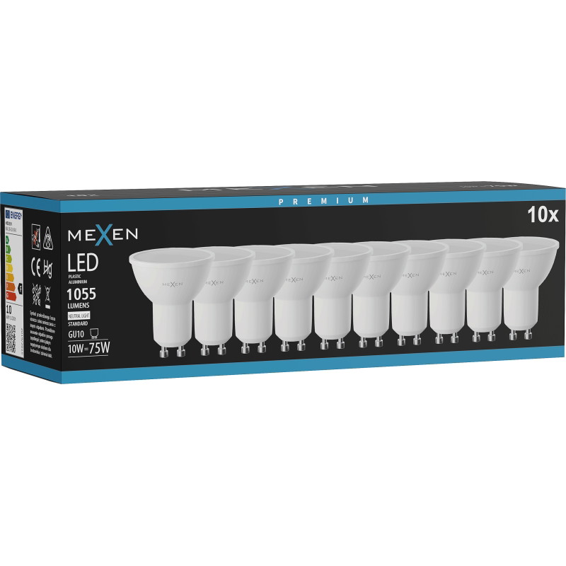 Mexen Nova 10x LED-lamp GU10, 10W, Neutraal - 4000K, 1055 lm - L108-GU10-1040-01x10