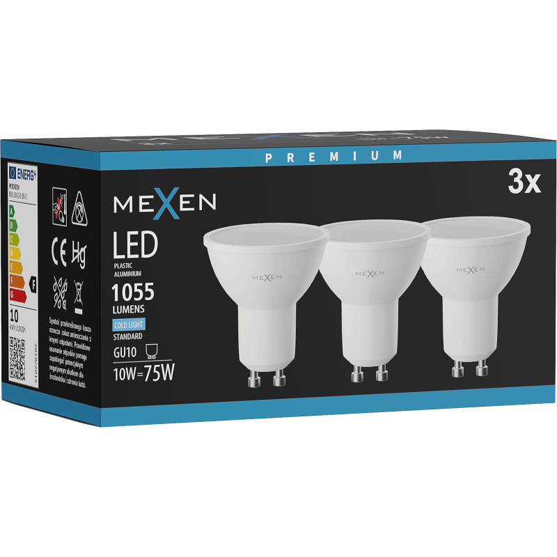 Mexen Nova 3x LED Bulb GU10, 10W, Cool - 6500K, 1055 lm - L108-GU10-1065-01x03