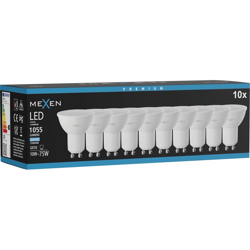 Mexen Nova 10x Lampadina LED GU10, 10W, Fredda - 6500K, 1055 lm - L108-GU10-1065-01x10