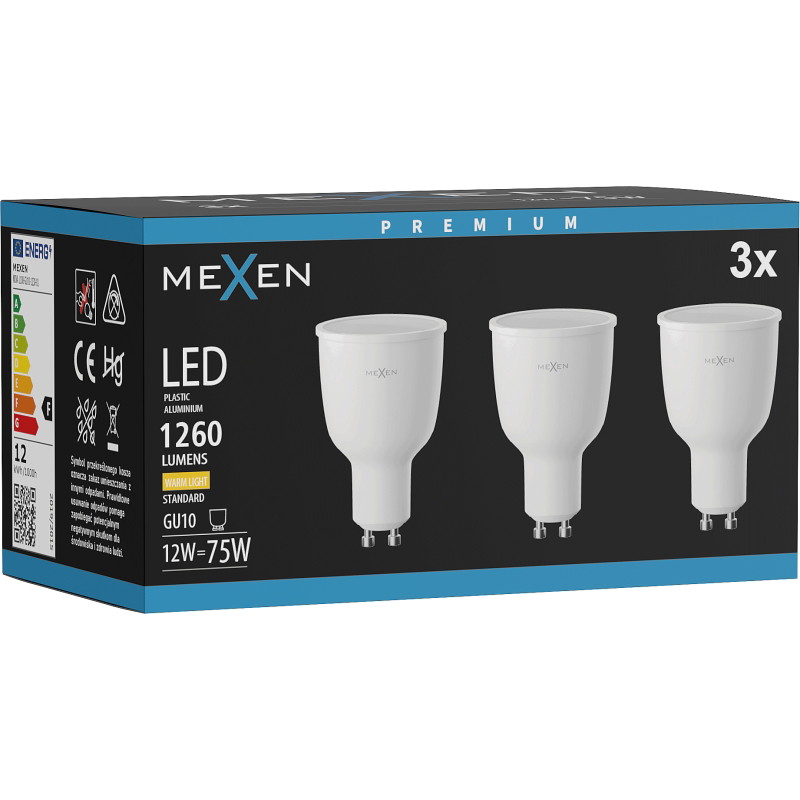 Mexen Nova 3x LED-lamp GU10, 12W, Warm - 3000K, 1260 lm - L108-GU10-1230-01x03