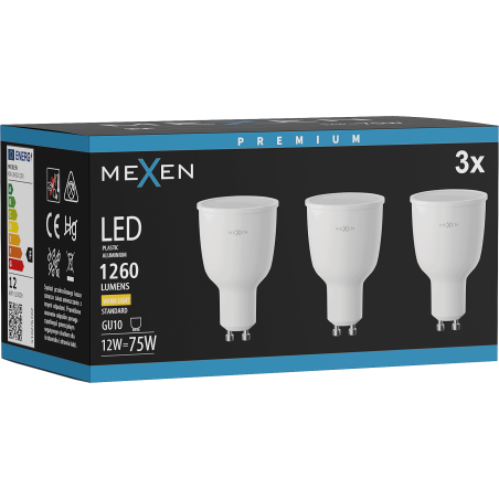 Mexen Nova 3x Λάμπα LED GU10, 12W, Θερμή - 3000K, 1260 lm - L108-GU10-1230-01x03