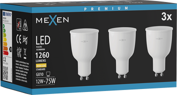 Mexen Nova 3x Λάμπα LED GU10, 12W, Θερμή - 3000K, 1260 lm - L108-GU10-1230-01x03