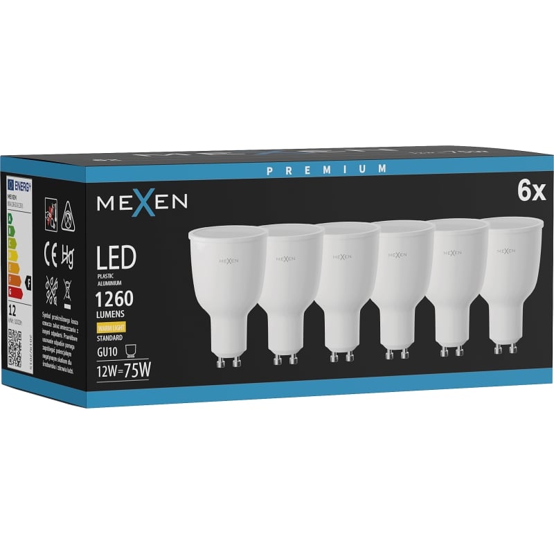 Mexen Nova 6x Lampadina LED GU10, 12W, Calda - 3000K, 1260 lm - L108-GU10-1230-01x06
