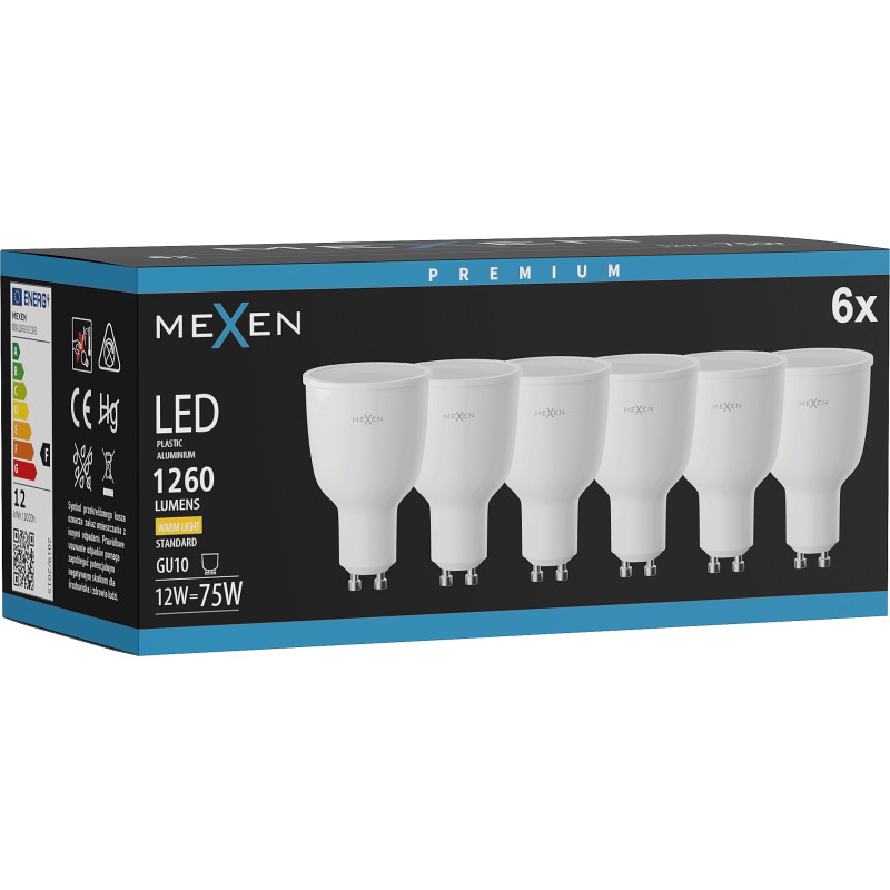 Mexen Nova 6x LED-lampa GU10, 12W, Varm - 3000K, 1260 lm - L108-GU10-1230-01x06