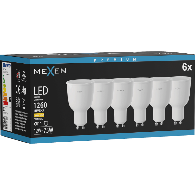 Mexen Nova 6x LED spuldze GU10, 12W, Silta - 3000K, 1260 lm - L108-GU10-1230-01x06