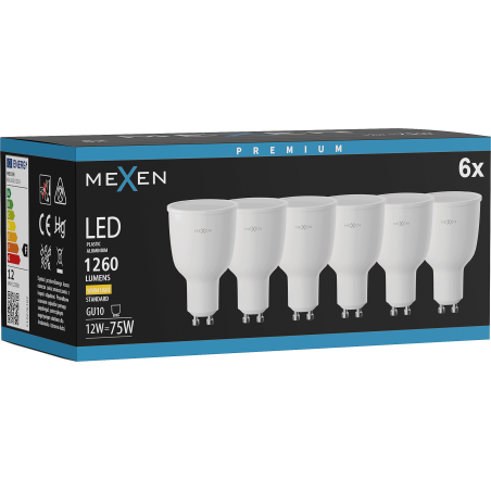 Mexen Nova 6x Lampadina LED GU10, 12W, Calda - 3000K, 1260 lm - L108-GU10-1230-01x06