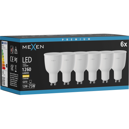 Mexen Nova 6x LED spuldze GU10, 12W, Silta - 3000K, 1260 lm - L108-GU10-1230-01x06