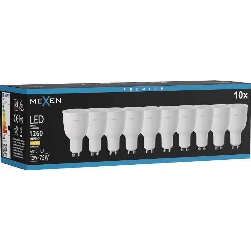 Mexen Nova 10x Lampadina LED GU10, 12W, Calda - 3000K, 1260 lm - L108-GU10-1230-01x10
