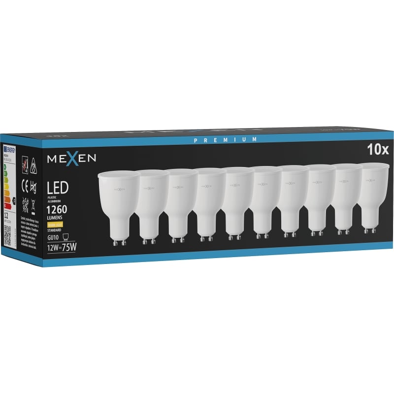 Mexen Nova 10x LED-lamppu GU10, 12W, Lämmin - 3000K, 1260 lm - L108-GU10-1230-01x10