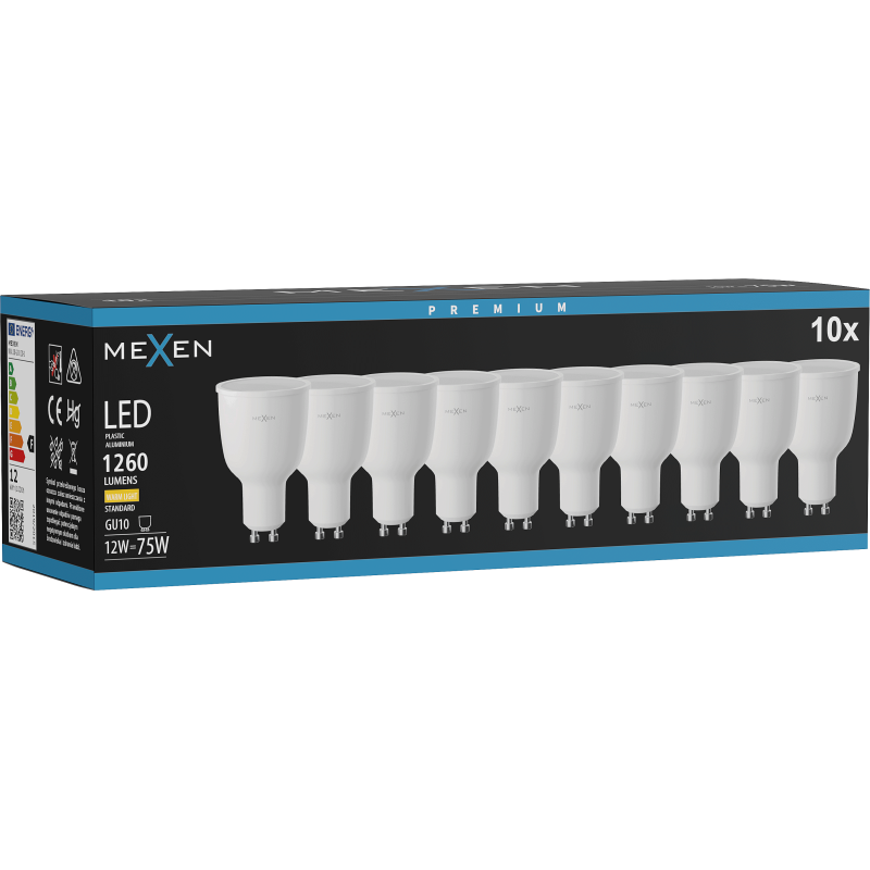 Mexen Nova 10x LED spuldze GU10, 12W, Silti - 3000K, 1260 lm - L108-GU10-1230-01x10