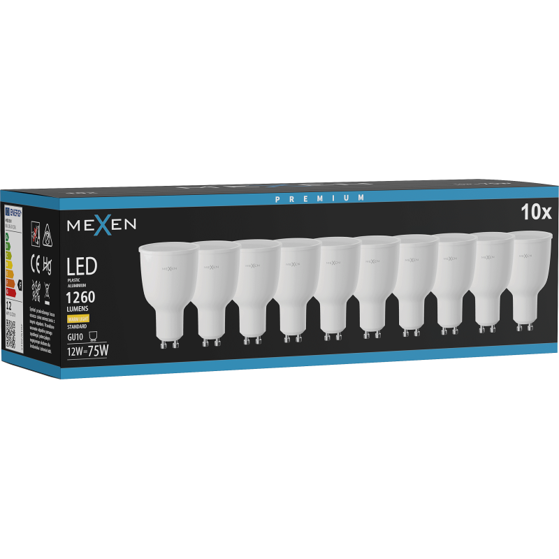 Mexen Nova 10x żarówka LED GU10, 12W, Ciepła - 3000K, 1260 lm - L108-GU10-1230-01x10